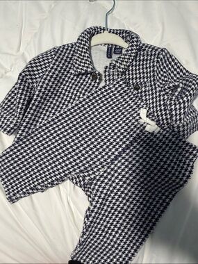 Janie and Jack Navy & White Houndstooth set